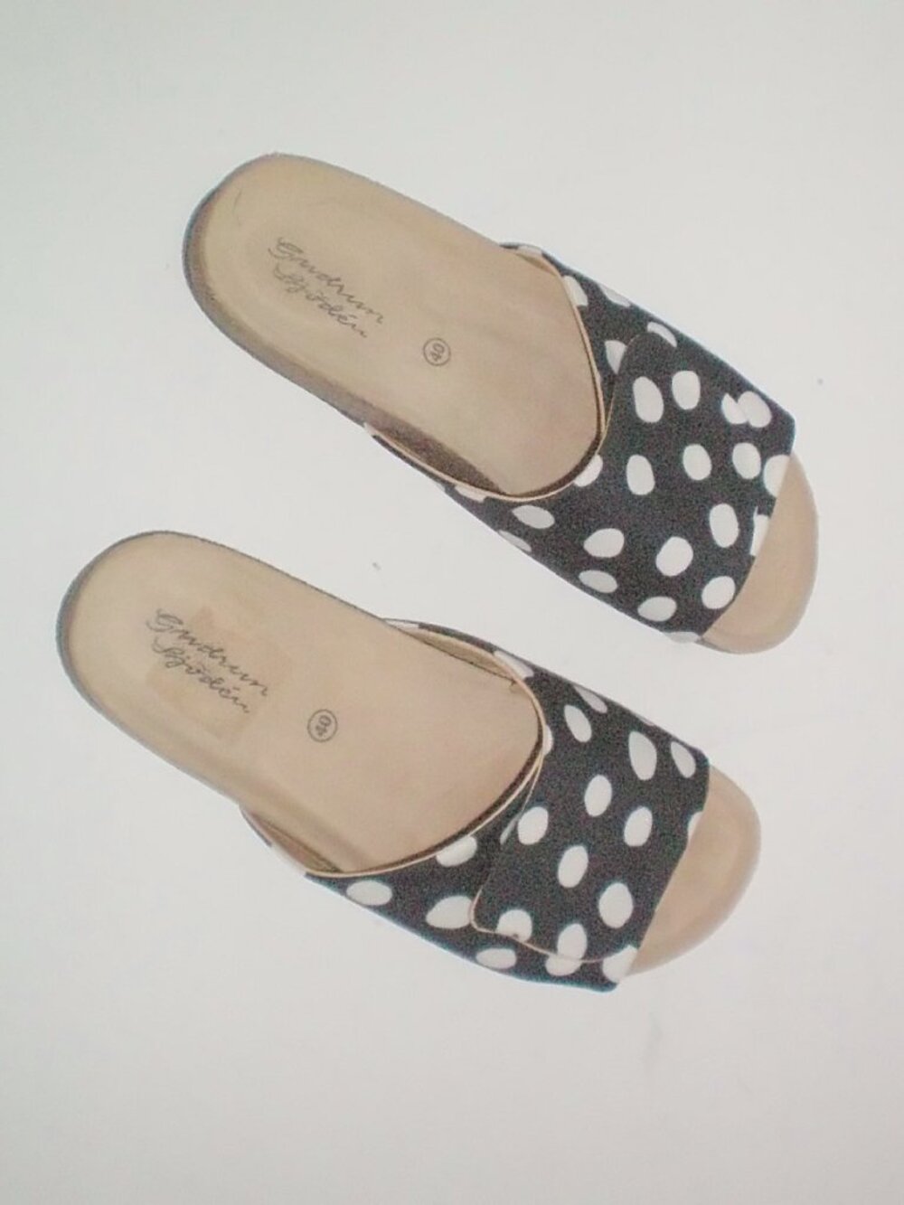Gudrun Sjoden Polka Dot Slide Sandals with Cork Footbed Size 40 EU 9.5 US